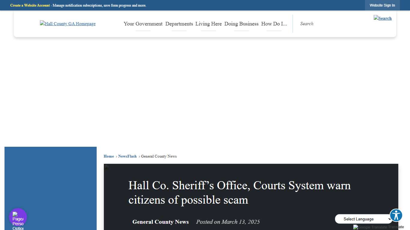 Hall Co. Sheriff’s Office, Courts System warn citizens of possible scam • Hall County, GA